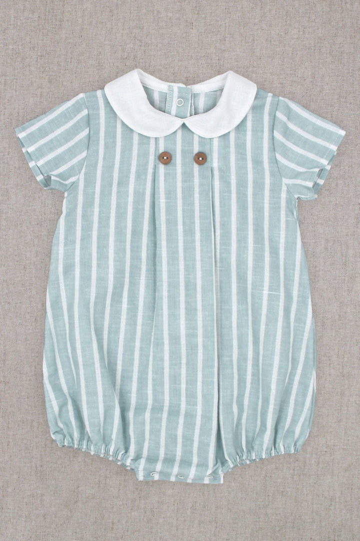 Rapife "Luca" Light Teal Striped Romper - Millie and John