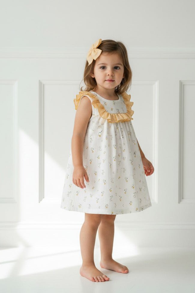 Rapife "Marigold" Yellow Floral Dress, Bloomers & Hair Bow - Millie and John