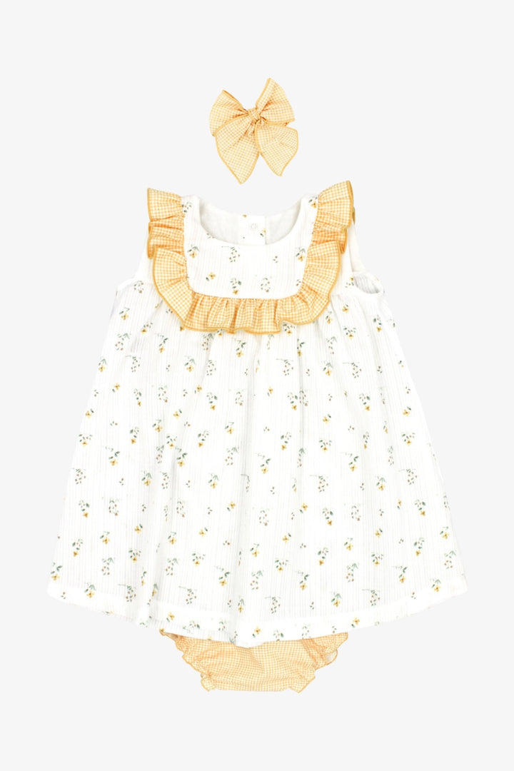 Rapife "Marigold" Yellow Floral Dress, Bloomers &amp; Hair Bow - Millie and John