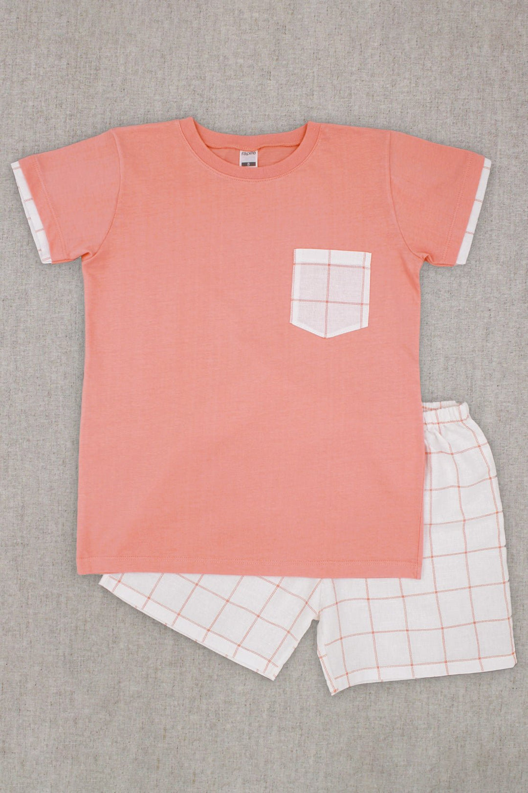 Rapife "Nico" Peach Checked T-Shirt & Shorts - Millie and John