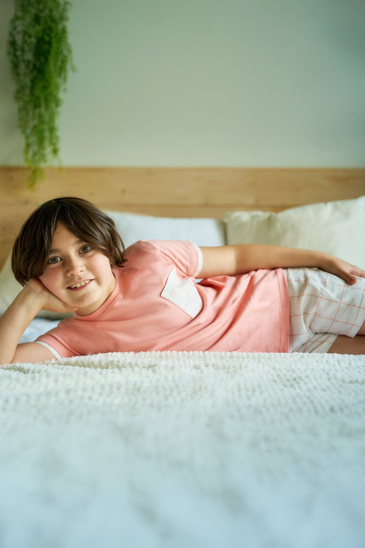 Rapife "Nico" Peach Checked T-Shirt & Shorts - Millie and John