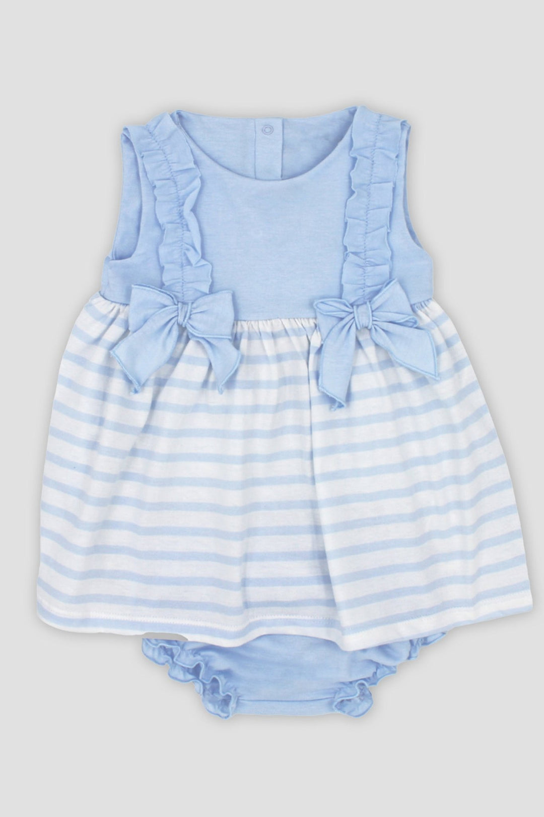Rapife "Olivia" Baby Blue Striped Dress & Bloomers - Millie and John