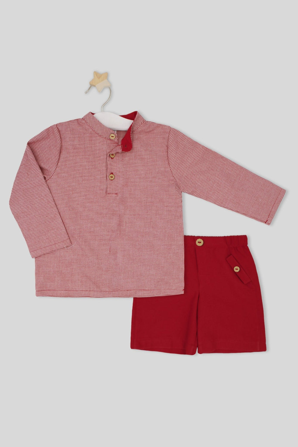 Rapife "Rafael" Burgundy Houndstooth Shirt & Shorts - Millie and John