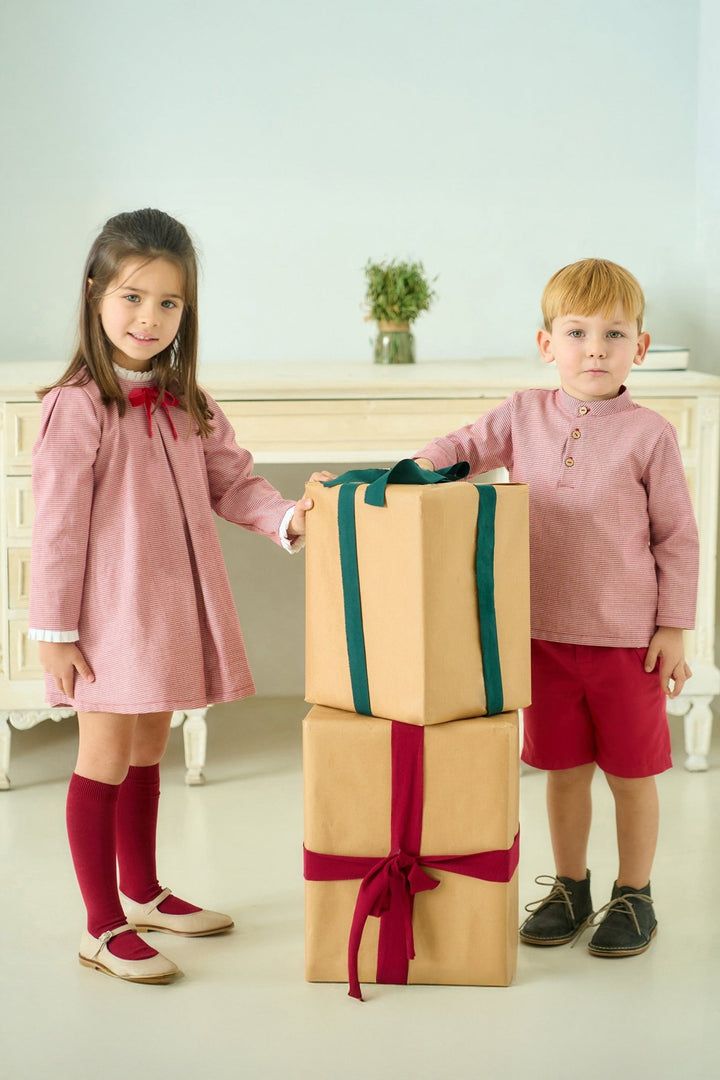 Rapife "Rafael" Burgundy Houndstooth Shirt & Shorts - Millie and John