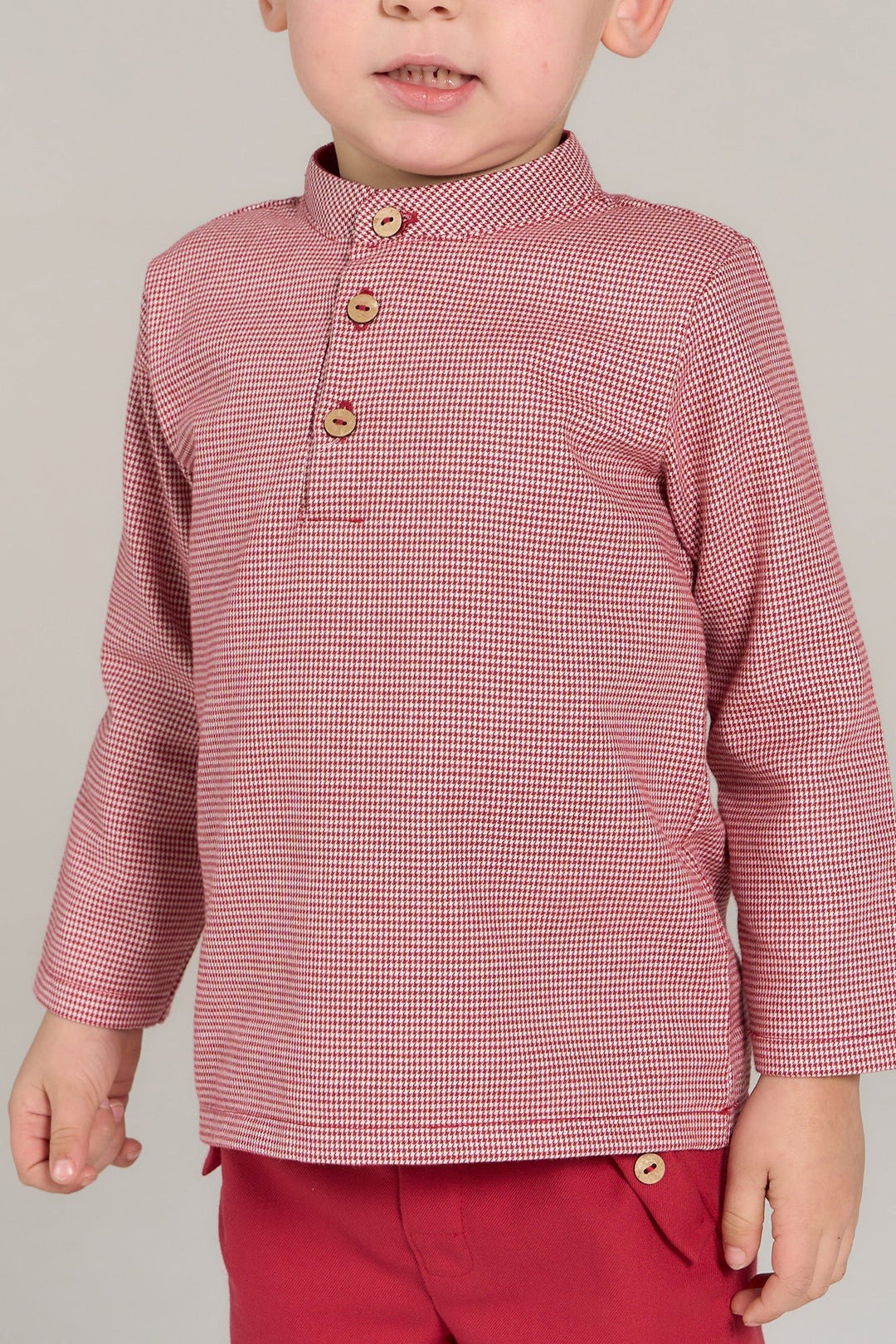 Rapife "Rafael" Burgundy Houndstooth Shirt & Shorts - Millie and John