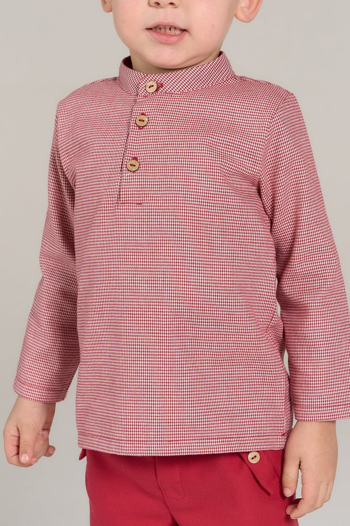 Rapife "Rafael" Burgundy Houndstooth Shirt & Shorts - Millie and John