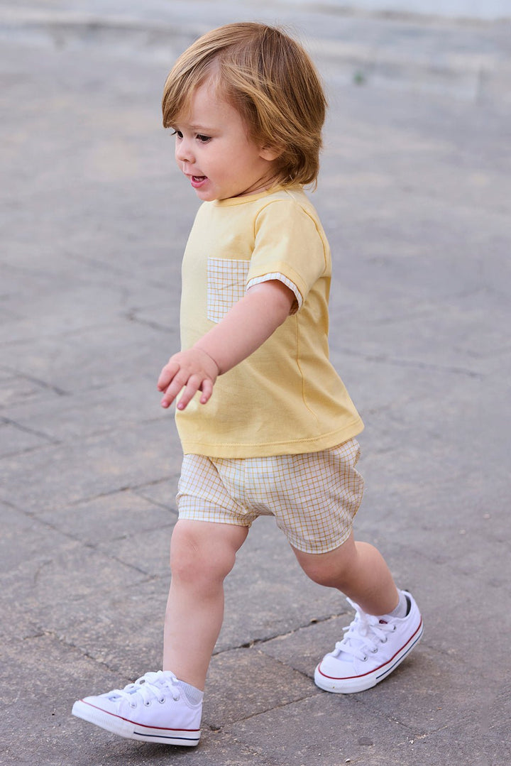 Rapife "Sol" Yellow Checked T-Shirt &amp; Shorts - Millie and John