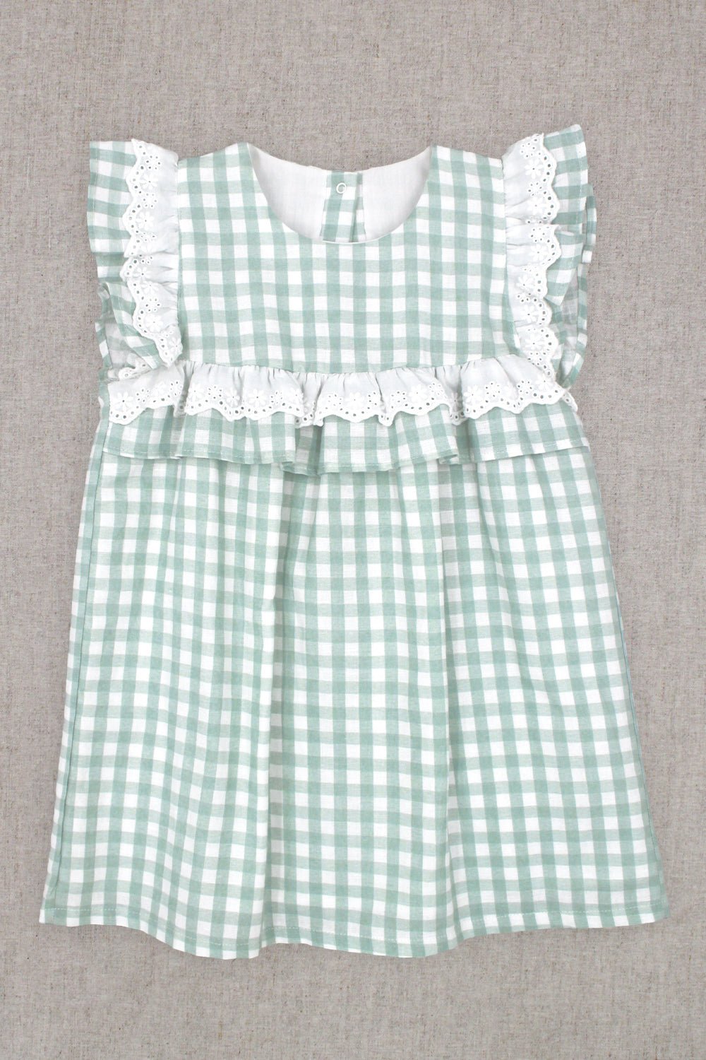 Rapife "Tamsin" Sage Green Gingham Broderie Anglaise Dress - Millie and John
