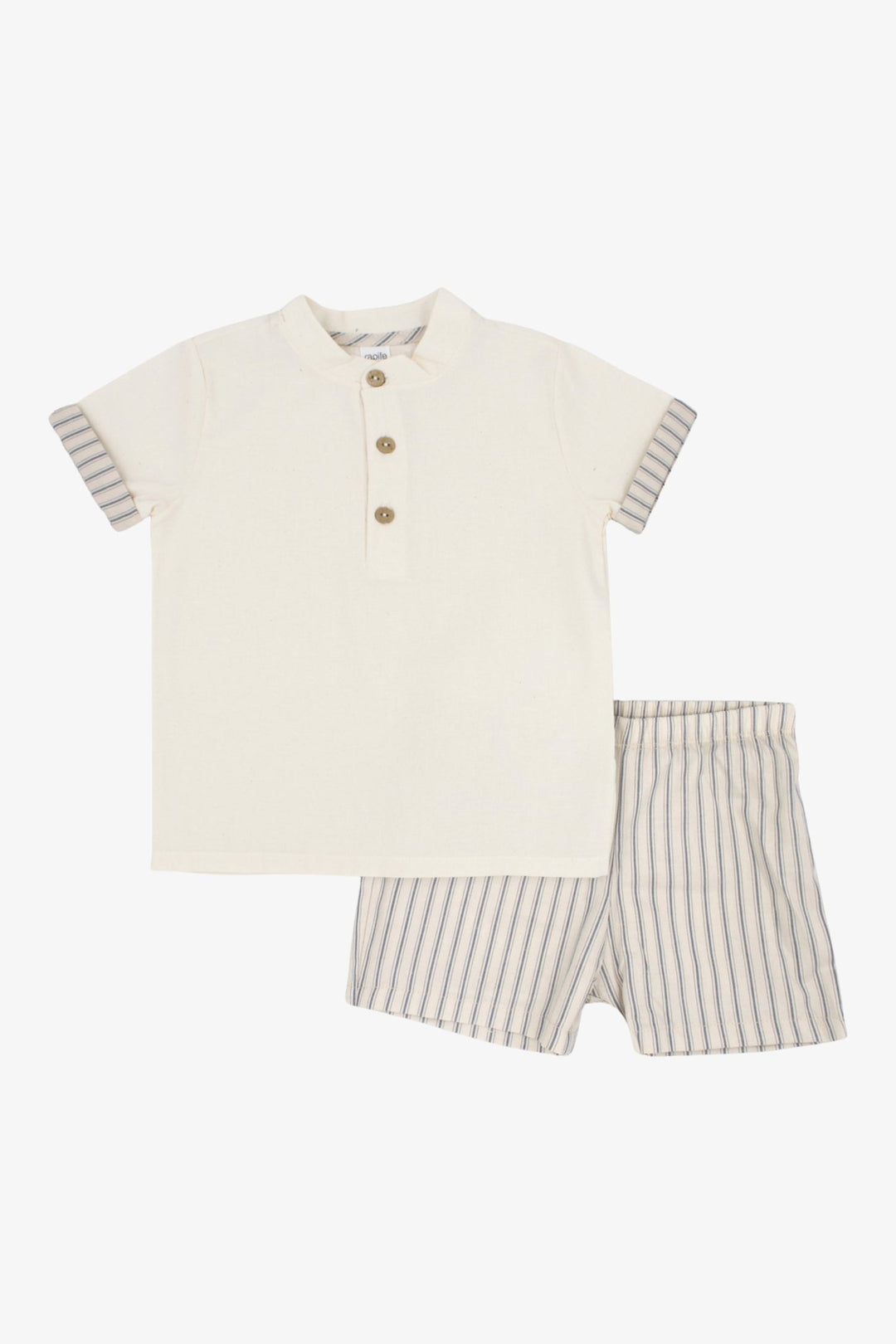 Rapife "Thomas" Stone & Dusky Blue Stripe Shirt & Shorts - Millie and John