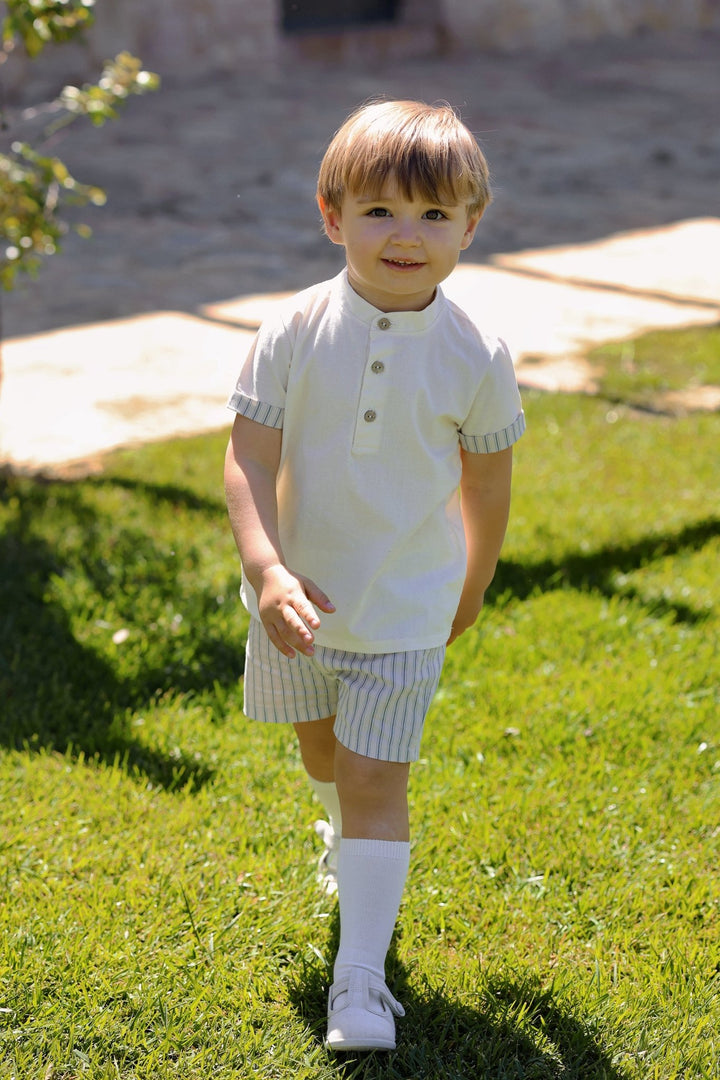 Rapife "Thomas" Stone Stripe Shirt &amp; Shorts - Millie and John