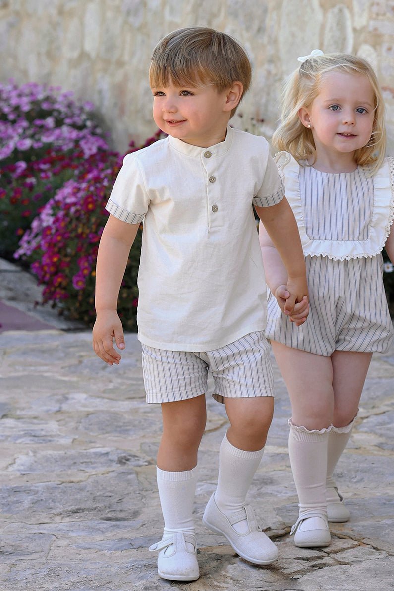 Rapife "Thomas" Stone Stripe Shirt & Shorts - Millie and John