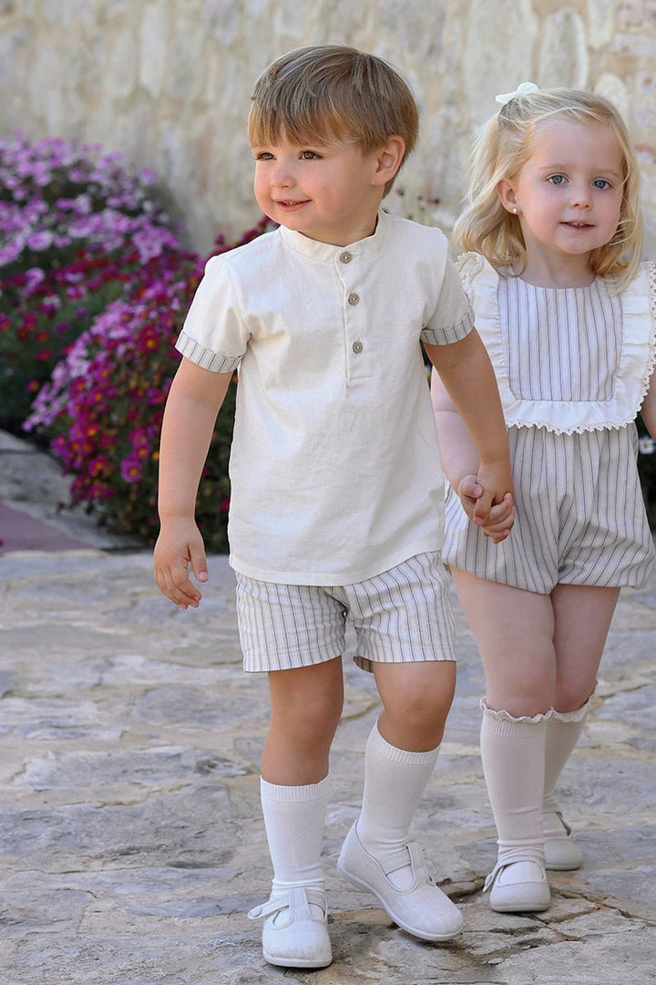 Rapife "Thomas" Stone Stripe Shirt &amp; Shorts - Millie and John