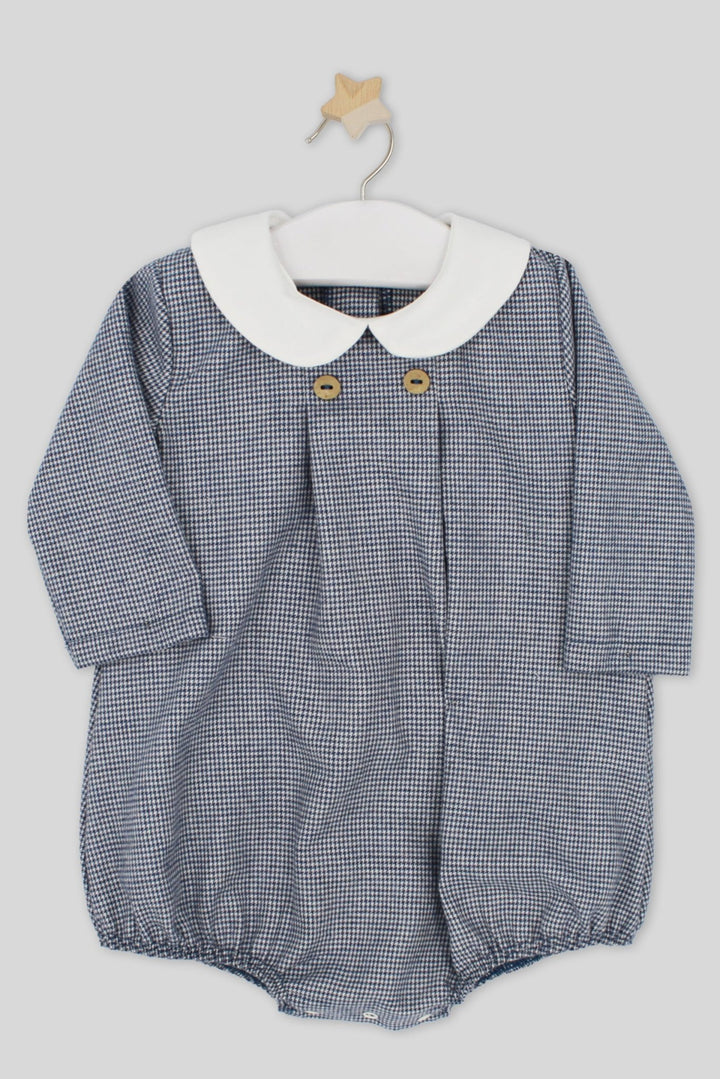 Rapife "Tomás" Dusky Blue Houndstooth Romper - Millie and John