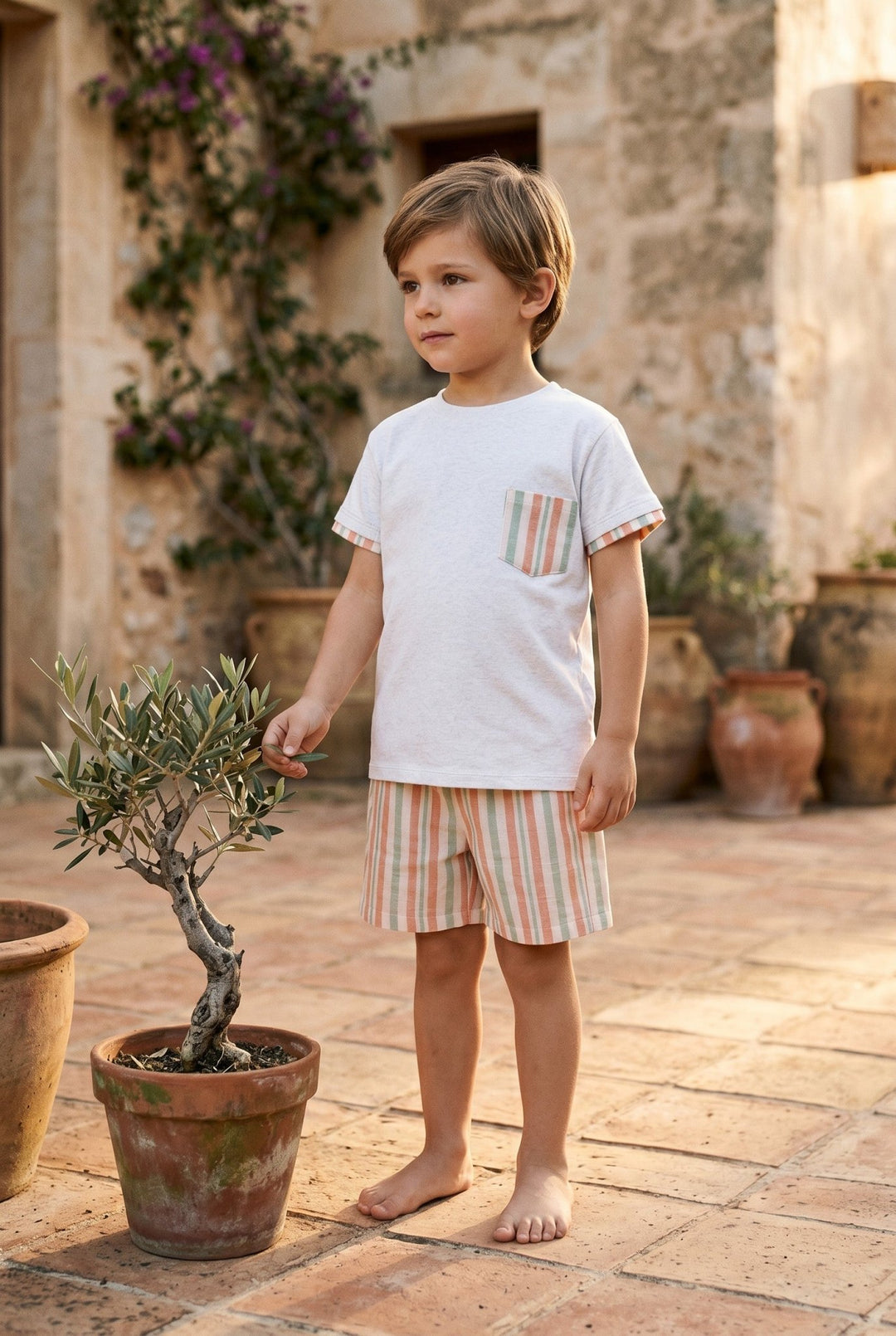 Rapife "Tommy" Peach & Sage Stripe T-Shirt & Shorts - Millie and John