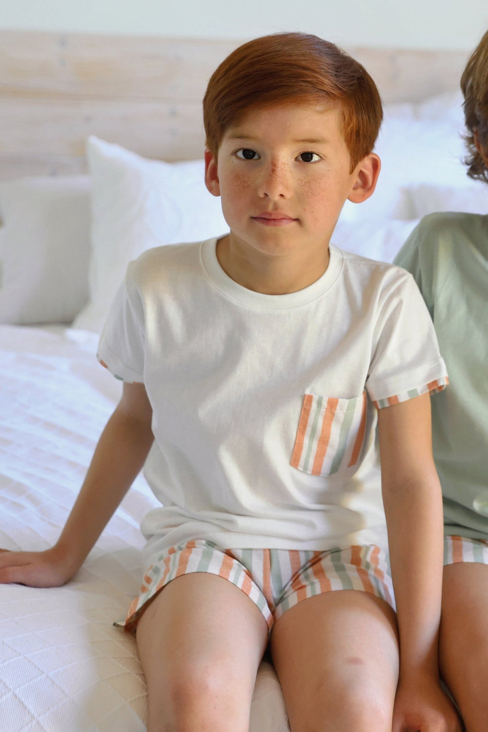 Rapife "Tommy" Peach & Sage Stripe T-Shirt & Shorts - Millie and John