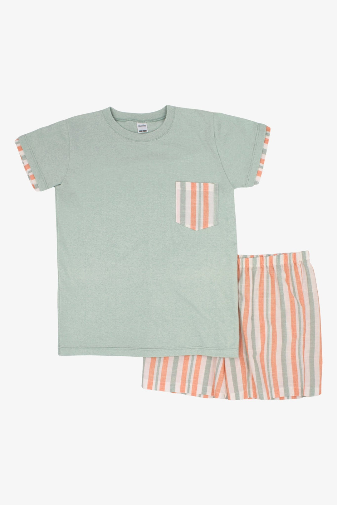 Rapife "Tommy" Sage Green & Peach Stripe T-Shirt & Shorts - Millie and John
