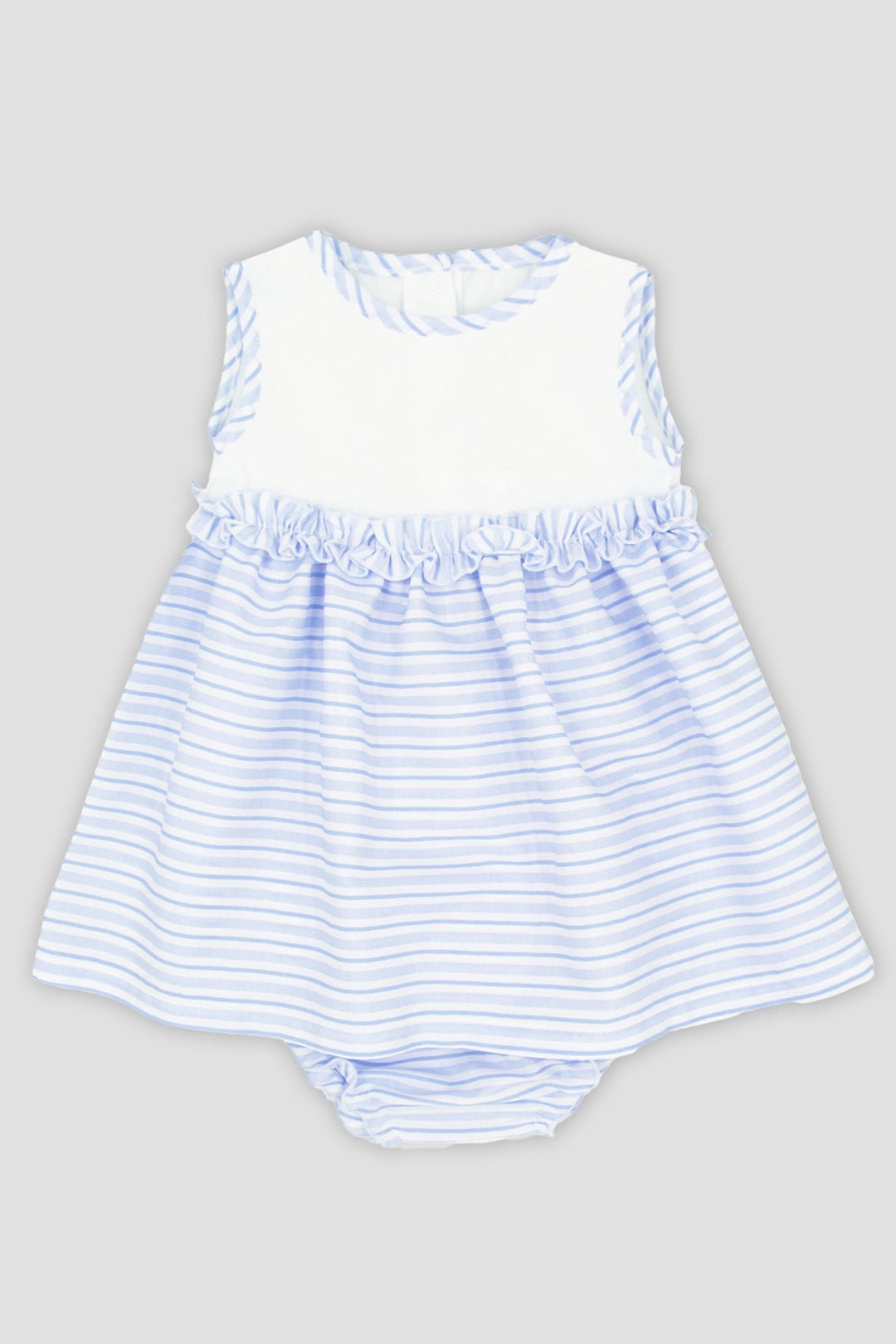 Rapife "Victoria" Baby Blue Striped Ruffle Dress & Bloomers - Millie and John