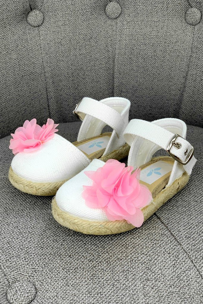 Sardon White & Pink Flower Espadrille Sandals - Millie and John
