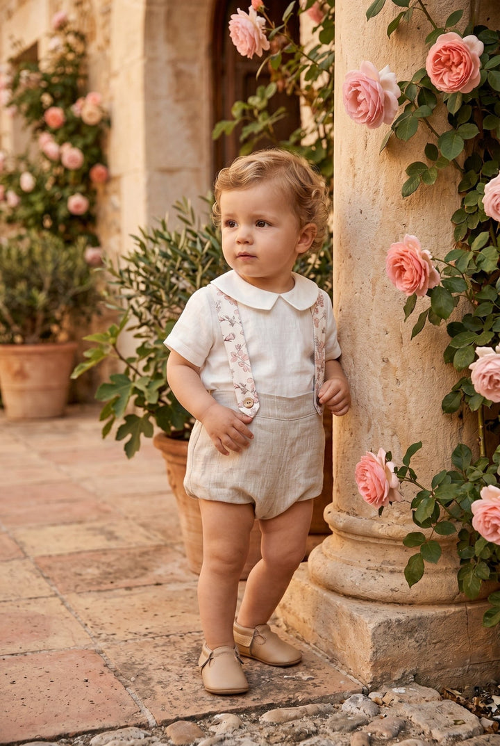 Tartaleta "Armondo" Shirt, Beige Shorts &amp; Floral Braces - Millie and John