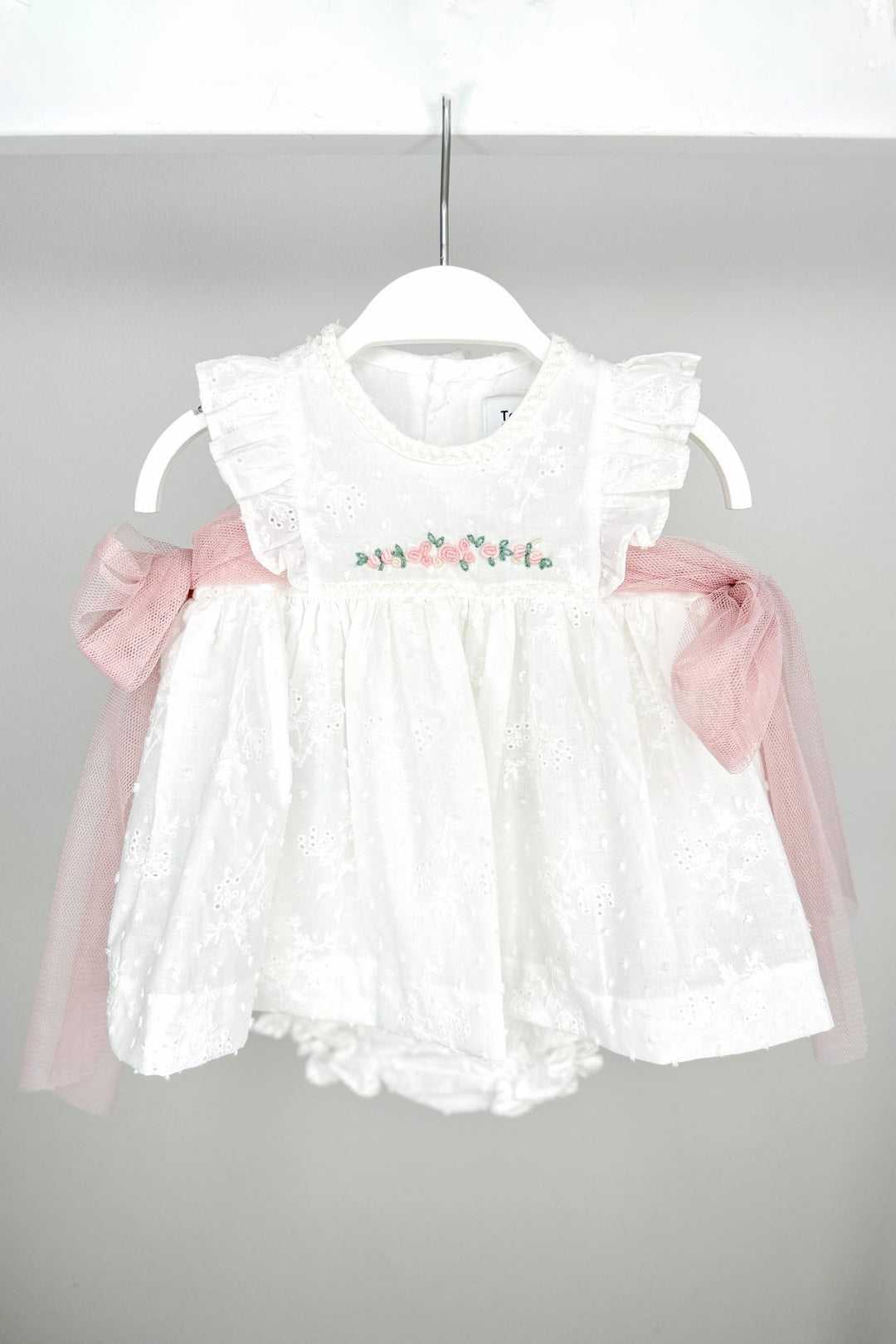 Tartaleta "Aubrielle" Ivory Floral Embroidered Tulle Bow Dress Set - Millie and John