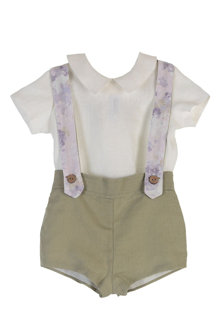 Tartaleta "Clarence" Shirt, Pistachio Shorts & Floral Braces - Millie and John