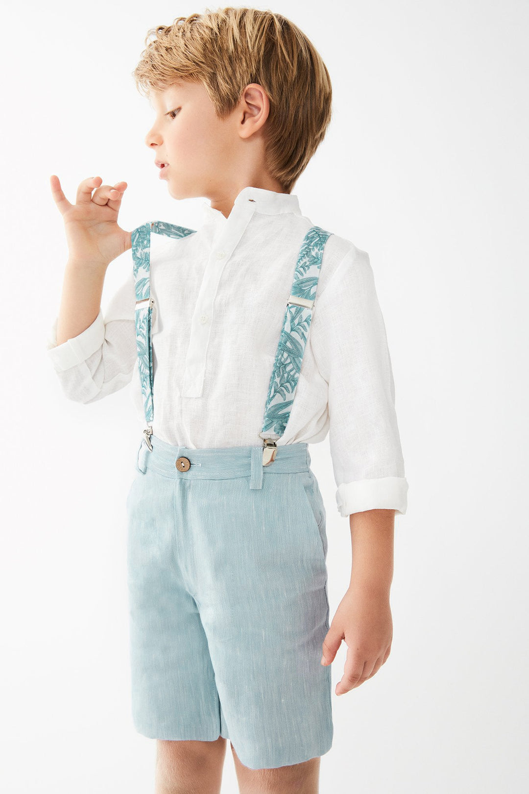 Tartaleta "Edwin" Shirt, Teal Shorts & Floral Braces - Millie and John