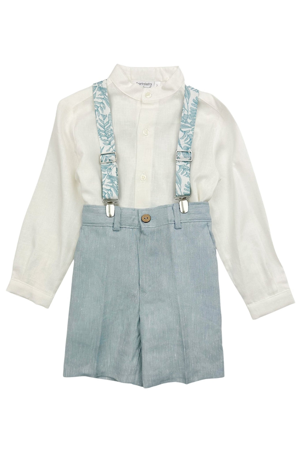Tartaleta "Edwin" Shirt, Teal Shorts & Floral Braces - Millie and John