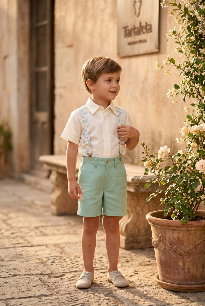 Tartaleta "Greyson" Shirt, Sage Green Shorts &amp; Floral Braces - Millie and John