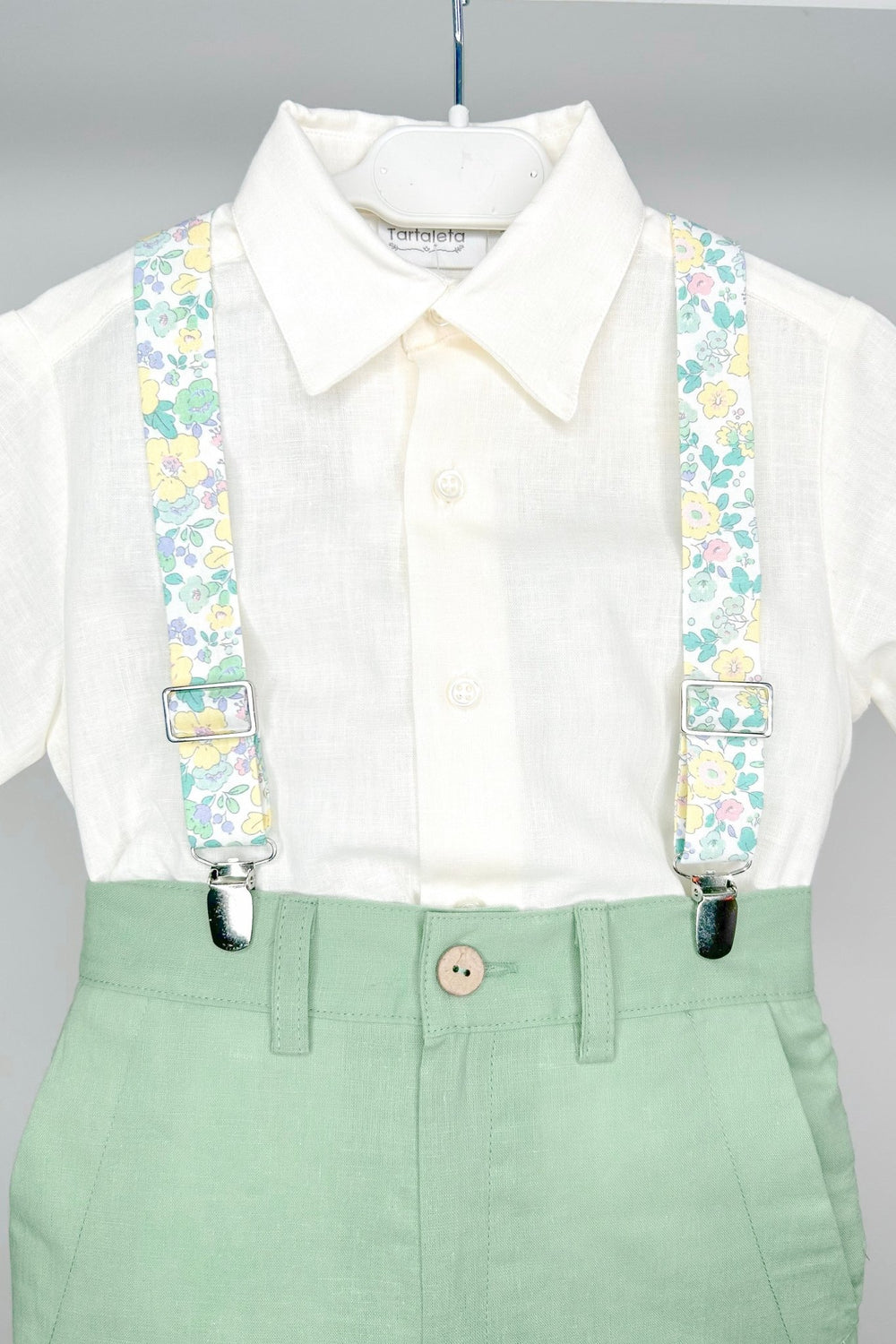 Tartaleta "Greyson" Shirt, Sage Green Shorts & Floral Braces - Millie and John