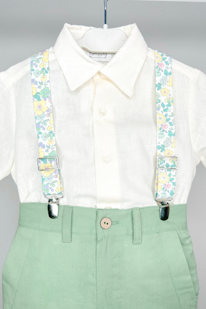 Tartaleta "Greyson" Shirt, Sage Green Shorts & Floral Braces - Millie and John