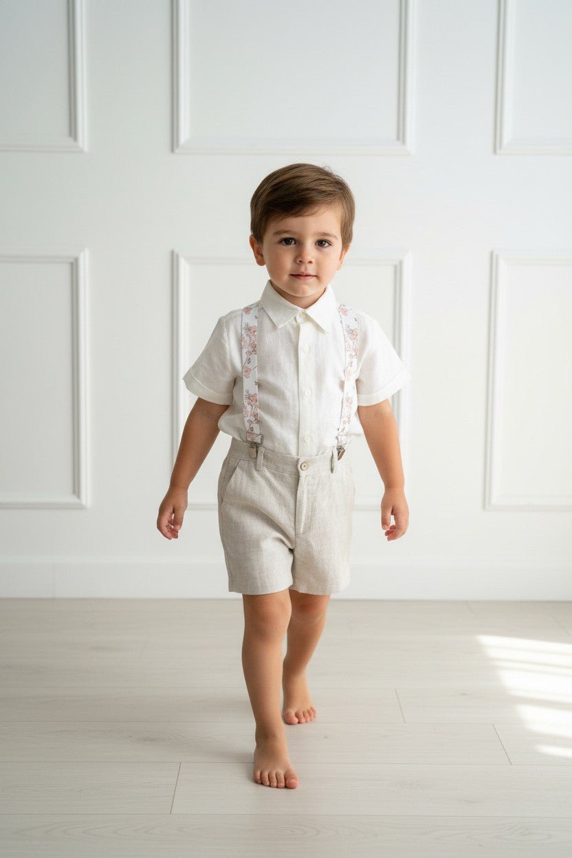 Tartaleta "Hudson" Shirt, Beige Shorts & Floral Braces - Millie and John