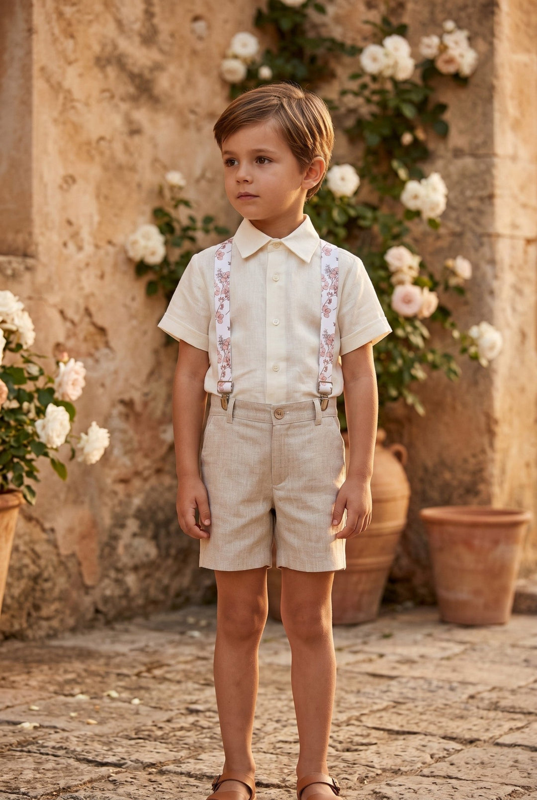 Tartaleta "Hudson" Shirt, Beige Shorts & Floral Braces - Millie and John
