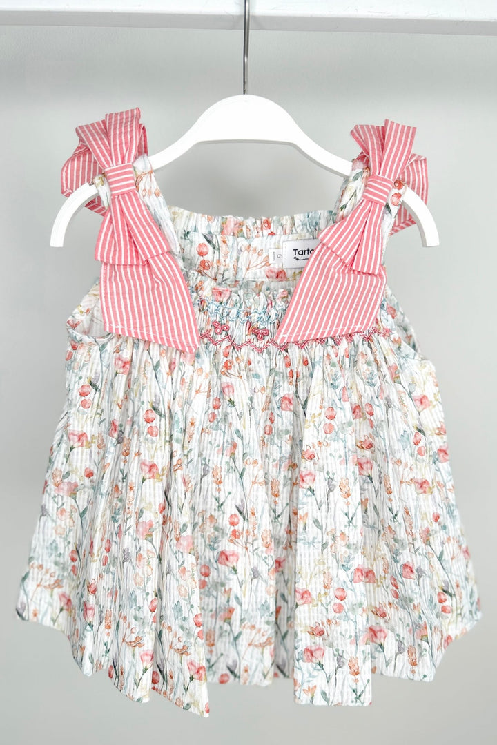 Tartaleta "Lana" Coral Watercolour Floral Smocked Dress & Bloomers - Millie and John
