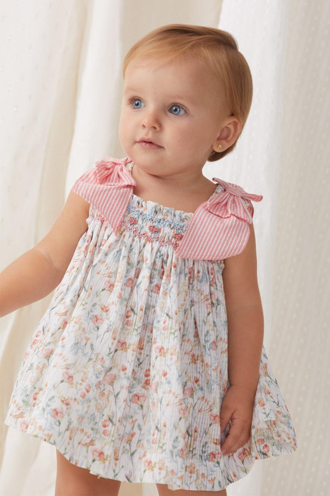 Tartaleta "Lana" Coral Watercolour Floral Smocked Dress & Bloomers - Millie and John