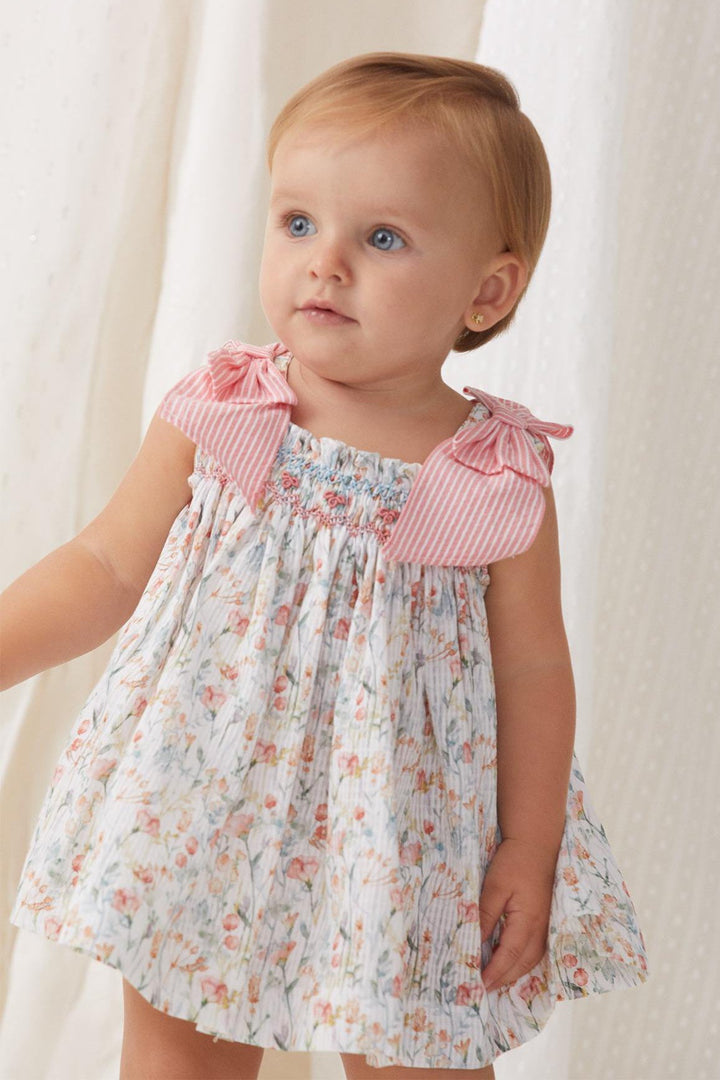 Tartaleta "Lana" Coral Watercolour Floral Smocked Dress & Bloomers - Millie and John
