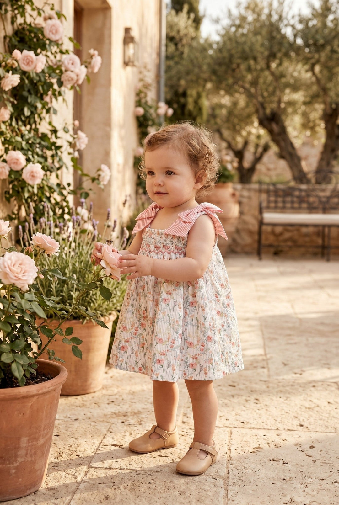 Tartaleta "Lana" Coral Watercolour Floral Smocked Dress & Bloomers - Millie and John