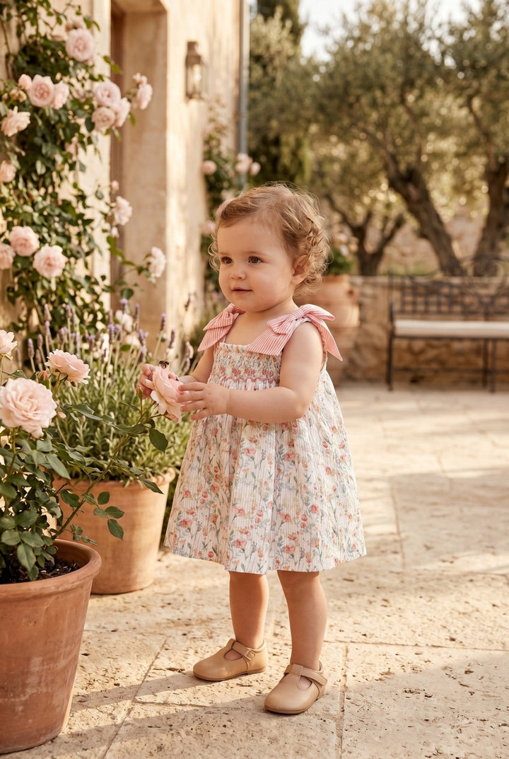 Tartaleta "Lana" Coral Watercolour Floral Smocked Dress &amp; Bloomers - Millie and John