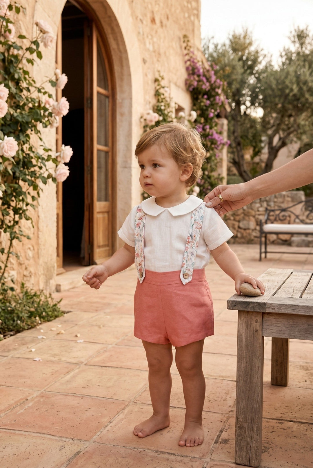 Tartaleta "Marco" Shirt, Coral Shorts & Floral Braces - Millie and John