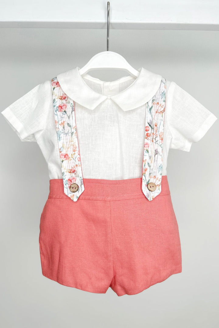 Tartaleta "Marco" Shirt, Coral Shorts &amp; Floral Braces - Millie and John