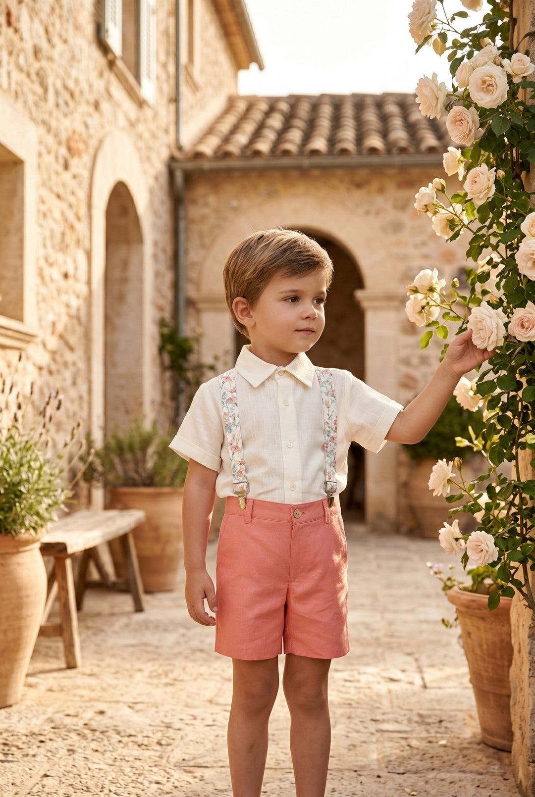 Tartaleta "Miguel" Shirt, Coral Shorts & Floral Braces - Millie and John