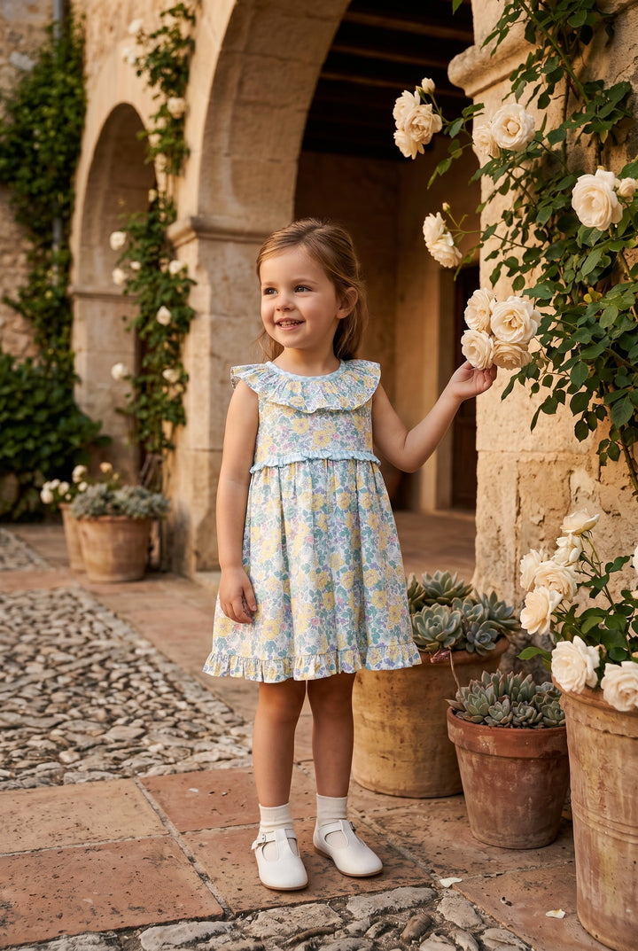 "Pippa" Lemon &amp; Mint Green Liberty Floral Dress &amp; Bloomers