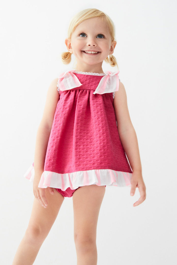 Tartaleta "Tara" Fuchsia Neon Stripe Dress & Bloomers - Millie and John