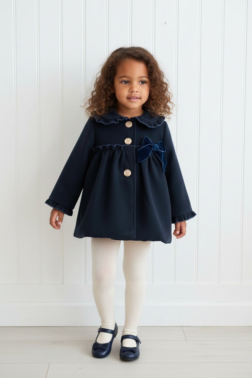 Valentina Bebés "Alice" Navy Felt Coat - Millie and John
