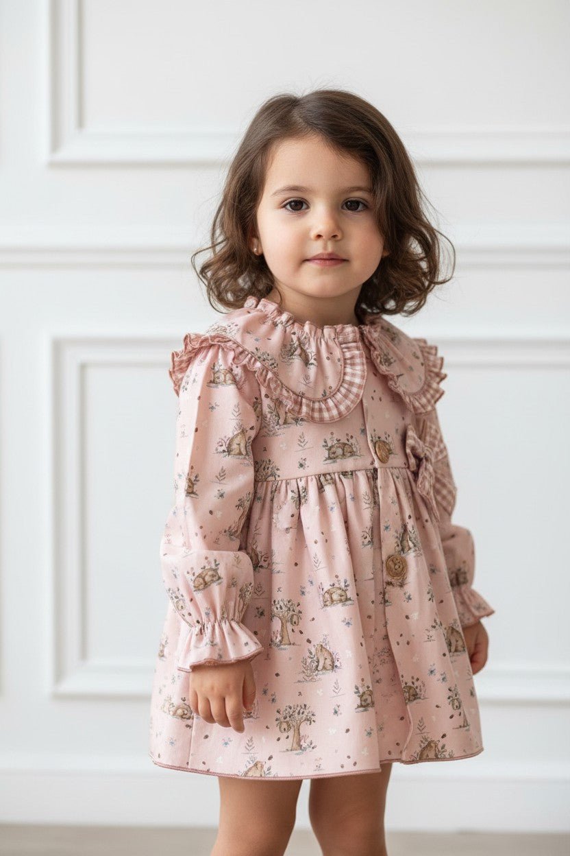 Valentina Bebés "Anaya" Pale Pink Bear Dress &amp; Bloomers - Millie and John