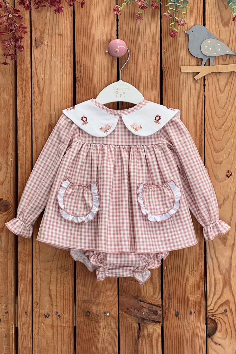 Valentina Bebés "Arielle" Pale Pink Gingham Dress & Bloomers - Millie and John