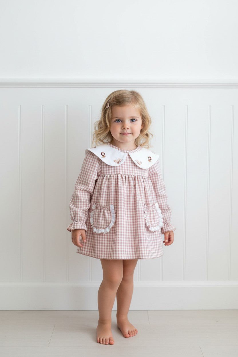 Valentina Bebés "Arielle" Pale Pink Gingham Dress &amp; Bloomers - Millie and John