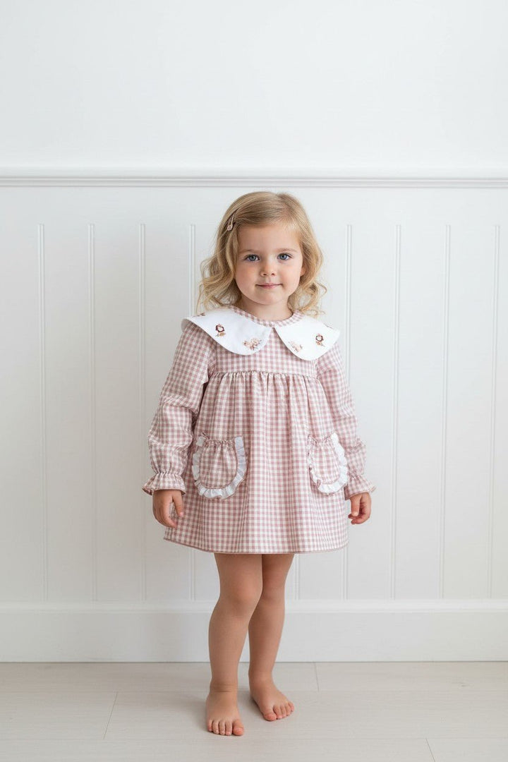 Valentina Bebés "Arielle" Pale Pink Gingham Dress &amp; Bloomers - Millie and John