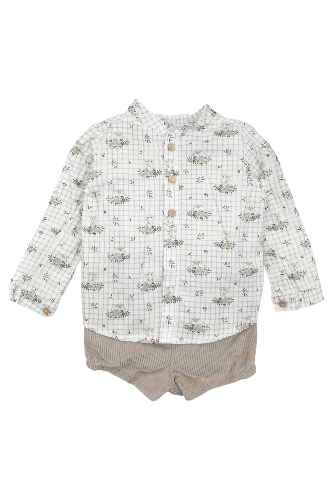 Valentina Bebes "Aspen" Sage Green Bunny Hoodie, Shirt & Shorts - Millie and John