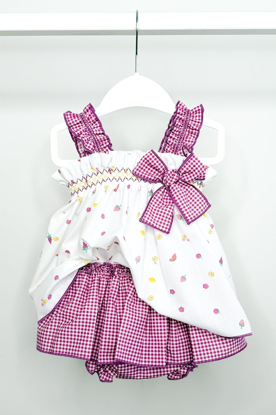 Valentina Bebés "Audrey" Purple Gingham Fruit Blouse &amp; Skort - Millie and John