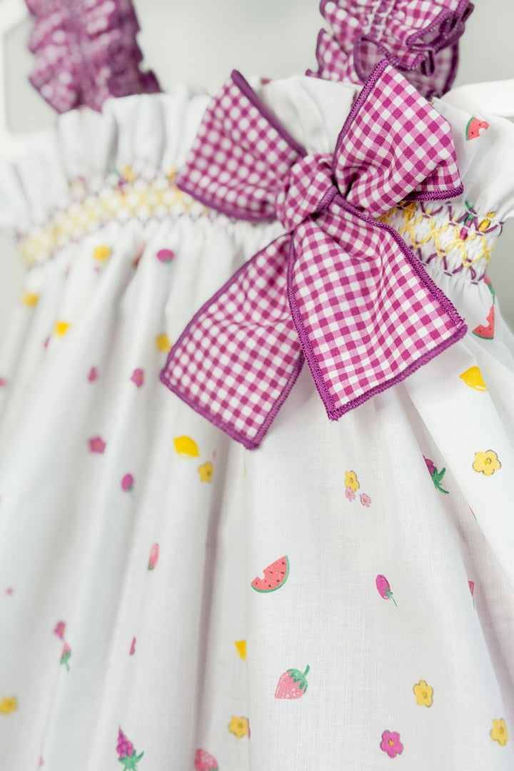 Valentina Bebés "Audrey" Purple Gingham Fruit Blouse &amp; Skort - Millie and John